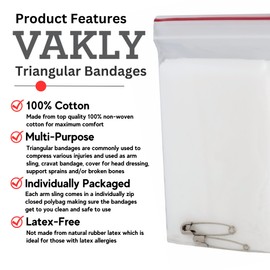Triangular Bandages [Pack of 12] First Aid Triangle Splint Bandage with Safety Pins [40"x40"x56"] 100% Non-Woven Cotton (12)