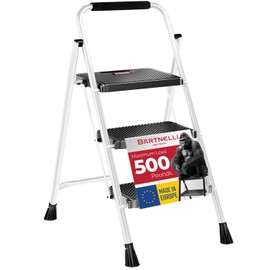 Bartnelli Pro Luxury Step Ladder | European Made 3 Step Foldable Step Stool for Home | Rock-Solid 500 lb Capacity,Built to Last with Highest-Grade Sturdy Steel Construction,Soft Handle, Anti-Slip Feet