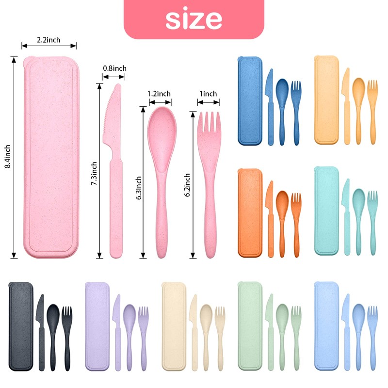 Reusable Travel Utensils Set with Case, 2 Sets Wheat Straw