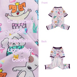 Dog Pajamas Pjs Spring Summer Dog Clothes for Small Dogs Girl Boy, Soft Stretchy Tiny Chihuahua Yorkie Puppy Clothes Doggie Onesies Cat Pet Jammies Outfit, Mermaids, M