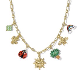 KissYan Charm Necklace for Women, 14K Gold Plated Heart Starfish Sun Pendant Fashion Link Chain Boho Summer Beach Jewelry Gifts, Copper, No Gemstone