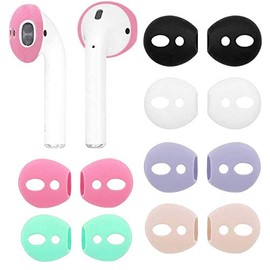 ALXCD Fit in Case Ear tip Covers Replacement for AirPods, 6 Pairs Ear Tips Soft Silicone Replacement Earbud Tips for AirPods 1 AirPods 2, 6 Pairs, White Black Rose Gold Green Pink Purple