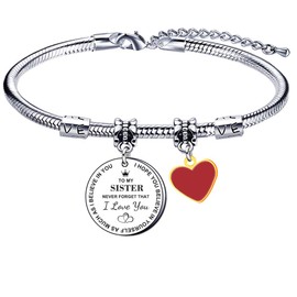 Sister Gift from Sister,Sister I Love You Bracelet Bangle for Women Girl Best Friend Birthday Graduation Gift