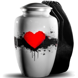UrnWorks Urns for Human Ashes - Made in U.S.A Cremation Urns, Funeral Urn for Ashes for Women & Man, Decorative Urns - Red Heart Urn, Large