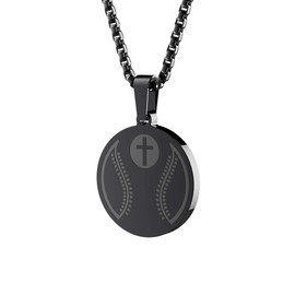 seensea Sports Pendant Necklace Baseball Inspirational Bible Verse Luke 1:37 Christian Gift for Teens (Black baseball)