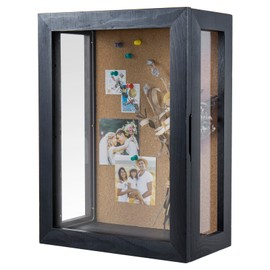 MyGift 11 x 15 Inch Wall Mounted Solid Wood Deep Shadow Box with Vintage Coal Black Finish and Cork Backing, Premium Clear Acrylic Viewing Panels, and Hinged Door Magnetic Closure