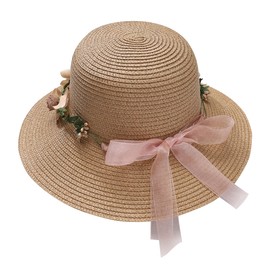 JAZTAKU Wedding Lace Ribbon Wide Brim Caps Summer Beach Sun Protective Hat Straw Hats for Women