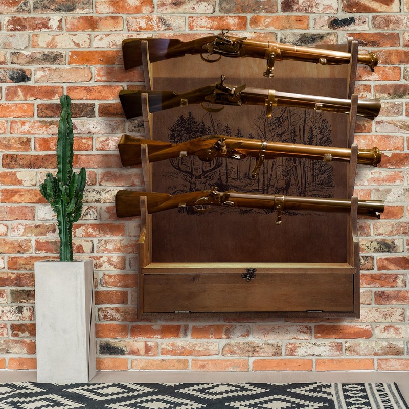 Yuntau Four Gun Wooden Gun Display Rack with Cabinet Storage