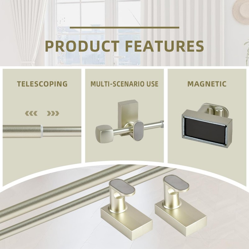 2 Pack Magnetic Curtain Rod for Metal Doors Windows,16 to