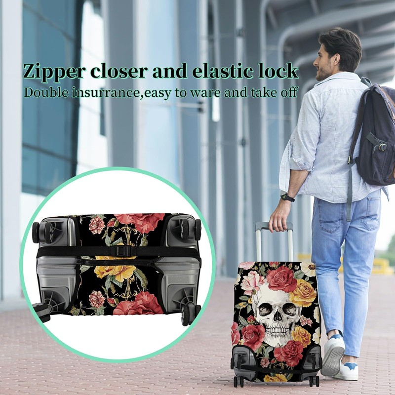 BWEGRHE Luggage Cover Plus - Sugar Rose Skull Travel Suitcase