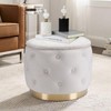 JUUON Button Tufted Velvet Round Storage Ottoman, Modern Upholstered Foot