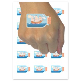 Old Ship On Ocean In A Bottle Temporary Tattoo Water Resistant Fake Body Art Set Collection - 15 2" Tattoos (1 Sheet)