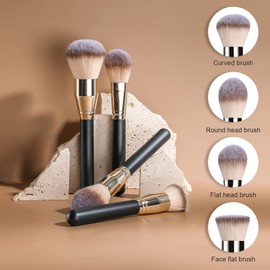 BS-MALL Soft Professional Makeup Brush Set - 4 Pcs Travel-friendly Brushes Including Foundation Brush for Liquid Makeup, Powder Brush & Blush Brush,Daily use (Black Silver)