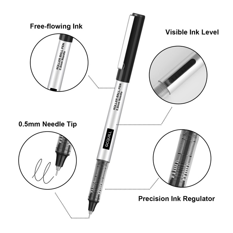 GC QUILL 48 Rollerball Pens 0.5mm Needle Point Black Liquid