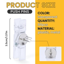 TLKKUE Push Pin Clips for Cork Board, 50 PCS Transparent Push Pins Decorative Thumb Tacks for Cork Board Photos Documents Drawings Maps Office Classroom Home Craft Projects