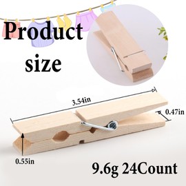 Clothes Pins Wooden Clothespins Wood,Close Pins,3.5in Wood Clothes Pins Heavy Duty Outdoor(24 Pcs)