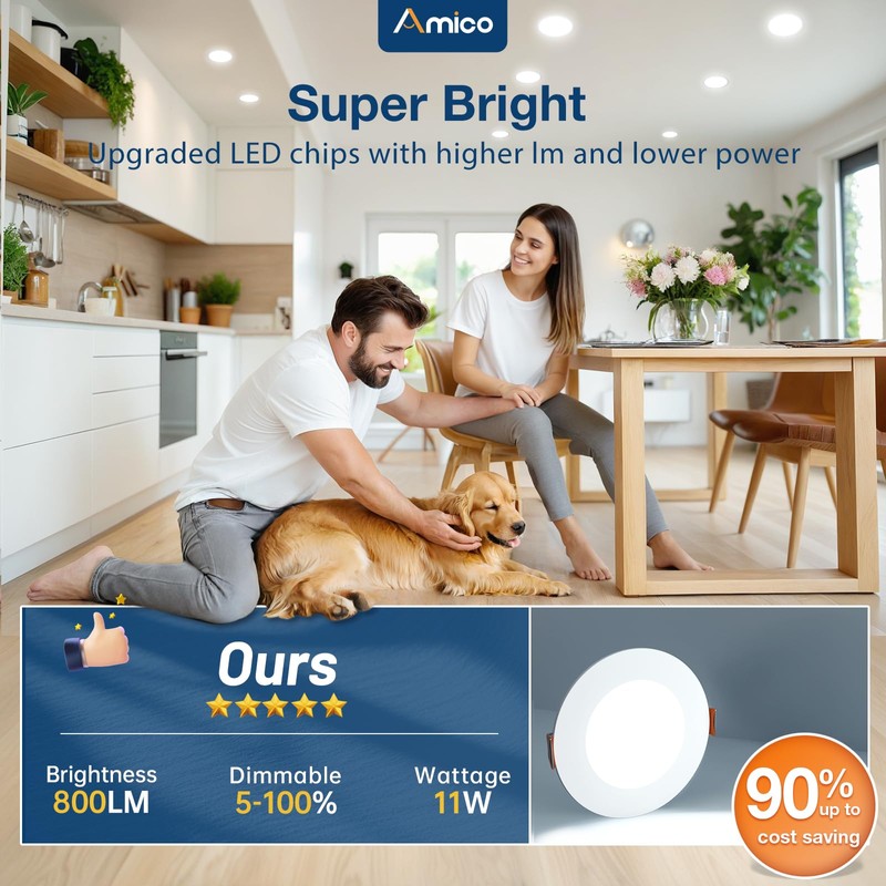 Amico 16 Pack 4 Inch 5CCT Ultra-Thin LED Recessed Ceiling