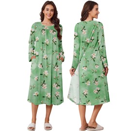 Deyeek Open Back Post Surgery Pajamas for Women Long Sleeve Tear Away Adaptive Dress Soft Elderly Nightgowns for Back Surgery S