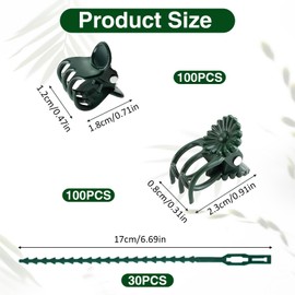 AYSYR Pack of 230 Plant Clips, Reusable Plant Clips for Orchids, Con 30 Adjustable Plant Ties, Adjustable Plant Clip, Easy to Use, Support Clip for Plant Stems (Green)