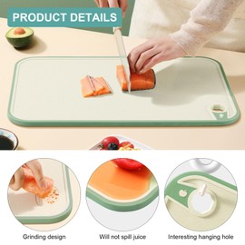 APOMOONS 2 Stück Zweiseitig Schneidebrett Set, 2 Größen Schneidebrett Kunststoff mit Aufhängeloch Saftrillen und Schleifbereich, Rutschfeste Silikon Rand, BPA-Frei Küchenbrett Spülmaschinenfest, Grün