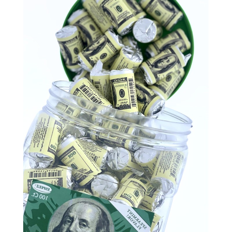 Money Mints-100ct-Individually Wrapped Spearmint Breath Mints with Poly Jar