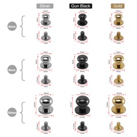 TiSuit 50 Sets Chicago Screws Round Head Button Cross Screw Stud Rivet for DIY Craft Leather Repairs Decoration Accessories (Gold,10mm)
