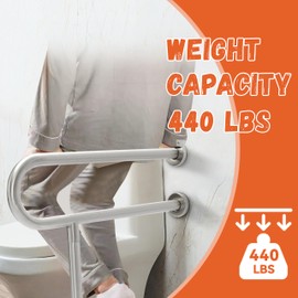 KUAFU Toilet Grab Bar Handicap Rail Support for Elderly Disabled Pregnant Woman Toilet Hand Rail Bathroom Shower Safety 304 Stainless Steel Commode Support Bar Grips with Support Leg