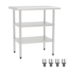 STEELBUS Stainless Steel Double Undershelf Work Table,Flat Top Commercial Prep Table for Kitchen,Restaurant,Garage,Workshop,Durable,Scratch & Rust Resistant,Easy to Clean (2 Undershelves, 30'')
