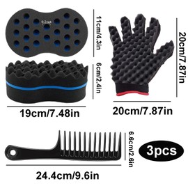 ARJDXDP Pack of 3 Double Side Hair Brush Sponge, Small Holes Hair Sponge Brushes, Afro Hair Sponge for Dreadlocks Curl Coil Wave Double Sided Hair Twist Sponge Magic Hair Braider