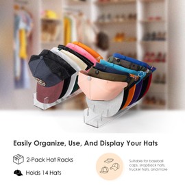 Baemin Acrylic Hat Rack, Clear Hat Organizer for Baseball Caps, Hat Display Stand for Closet, No Installation Hat Holder Organizer, 2 Packs, ZMMJTM2P