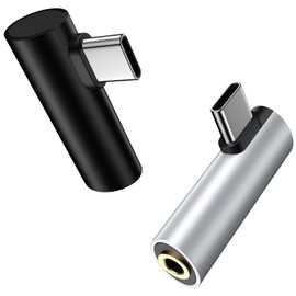 Type C to 3.5mm Earphone Converter Adapter, 9 Poles, Set of 2, Right Angle Type, TRRS Compatible, Female to Male, Earphone Jack with DAC Chip, Direct Plug Type, Music / Calls / Volume Adjustable