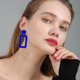YUNXI 70s Vintage Minimalist Multicolor Acrylic Geometric Square Hollow Drop Dangle Neon Earrings Retro 80s Party Costume Accessory Jewelry for Women With Box (Royal Blue)