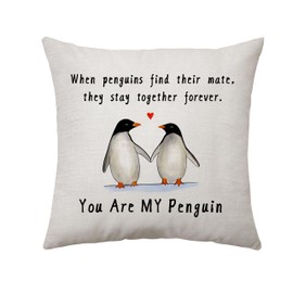 Aconesong Wedding Anniversary Cushion Cover Gifts for Couples Cute Penguin Gifts for Wife and Husband Home Decoration Keepsake for Dad and Mum Grandparents Valentines Anniversary (Penguin)