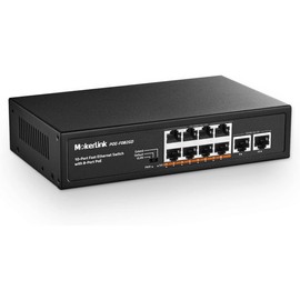 MokerLink 10 Port PoE Switch, 8 Port PoE+ 100Mbps, 2 Gigabit Uplink, 96W 802.3af/at, Vlan & Extend, Fanless Metal Plug & Play Ethernet Switch