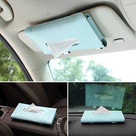 HEKE Soporte de Tejido para Visera, Caja de máscara de Tejido para Visera de Coche con Banda de Goma elástica Ajustable, Funda organizadora de Consola Central de Piel sintética, Visor de Coche, Azul