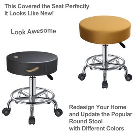 HuaLiSiJi Stool Cover, Round Stool, 30-40 cm, Rich Colours, Stretchy, Wrinkle-Free, Washable, Dustproof, Soft and Durable, Also Suitable for Square Stools (2, Z-Khaki)