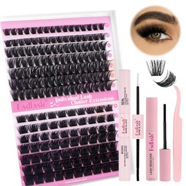 Fadlash Diy Lash Extension Kit 0.07 D Curl Mix 8-16mm 100D+200D Fluffy Wispy Individual Lashes Cluster Lashes With Bond And Seal Lash Kit Eyelash Extension Remover And Tweezers