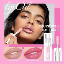 Tiejdhr Magic Color Changing Lip Oil, Warm Change Lip Gloss, Nourishing Lip Glow Oil Upgraded Big Brush Head Moisturizing Lip Oil Long Lasting & Non-Sticky Primer Lip Tint (Pink)