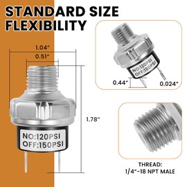 ZDRU 120-150 PSI Air Pressure Switch, 1/4"-18 NPT Male Thread 12V 24V DC Compressor Controller for Train Horns, Air Tanks & Industrial Systems (1 Pack)