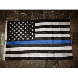 3X5 Embroidered Sewn USA Police Thin Blue Line 300D Nylon Flag 3'X5' by Decorative Flag