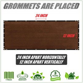 ColourTree 2' x 16' Brown Custom Size Shade Cloth with Grommets - 90% Sunblock, Durable Mesh Fabric Tarp for Dog Kennel Cover, Fence Privacy Screen, Greenhouse, Chicken Coop & Pet Playpen