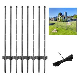 Dreamillo Fence Post 2.8 Feet, 8 Pack T Post for Wire Fence No Dig Metal Garden Fence Post with 100 Zip Ties for Farm, Yard, Lawn, Orchard