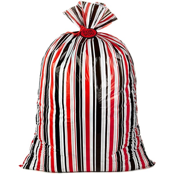 Hallmark 56" Oversized All-Occasion Plastic Gift Bag (Red, Silver and Black Stripes, For You) for Christmas, Valentines Day, Birthdays, Father's Day, Baby Showers and Graduations