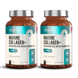 Marine Collagen Supplements for Women 2331mg Complex | 120 Hydrolyzed Marine Collagen Capsules with Hyaluronic Acid | Skin Supplements for Women | Vitabright | 2 Pack