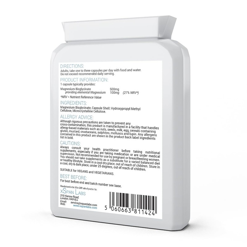Magnesium Bisglycinate 500mg – Extremely Bioavailable Capsules with High Absorption