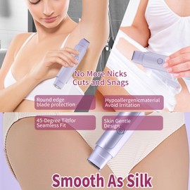 Bikini Trimmer for Women 2 in 1 Electric Shaver for Women IPX7 Waterproof Wet & Dry Use Body Hair Trimmer and Facial Hair Remover for Bikini Underarm Leg Arm Body Face electric razors for women，purple