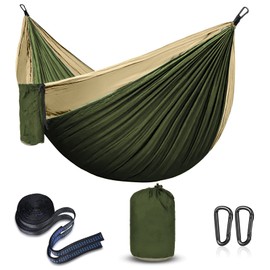 Hängematte Camping Ultraleicht mit Seilabdeckungen, Reise Hängematte Atmungsaktiver Nylon Fallschirm Hängematten für Outdoor Camping, Garten & Strand (Khaki/ArmyGreen)