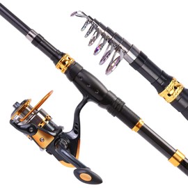 Sougayilang Fishing Rod Reel Combos Carbon Fiber Telescopic Pole with Spinning Reel Line Lures, Fishing Gear Accessories for Travel Saltwater Freshwater Fishing-2.1M/6.89Ft