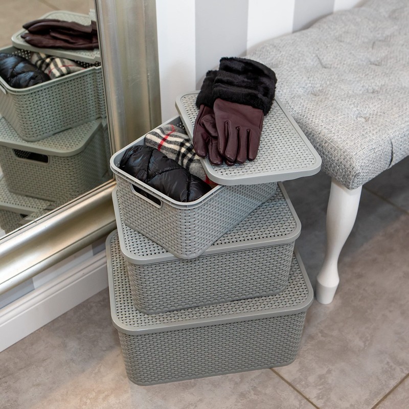 BranQ - Home essential Set of 3 Plastic Rattan Baskets