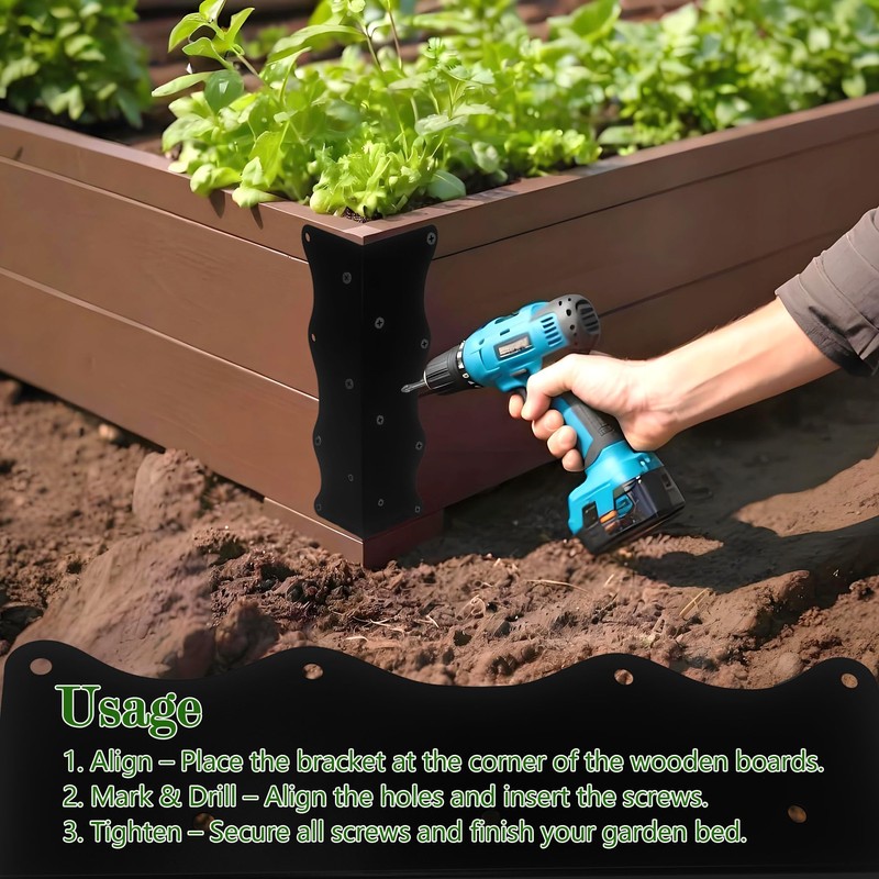 8-Pack Black Raised Garden Bed Corner Brackets, 11"x3"x3" Metal Corner